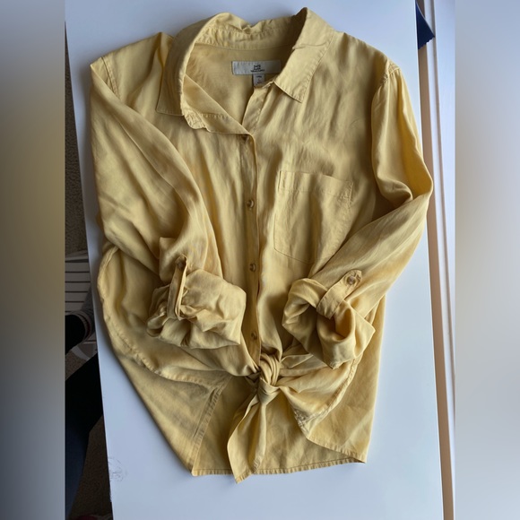 THREAD + SUPPLY Tie Front Long Sleeved Mustard Yellow Shirt Size Large - Picture 1 of 12